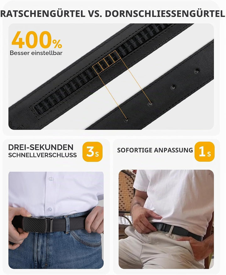 CHAOREN Automatik Gürtel Herren, Ledergürtel Herren, 35 mm Breit, Kürzbar | Präzise Anpassung für pe