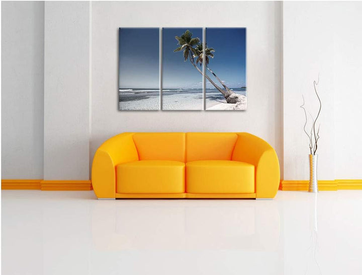 zwei Palmen ragen über das Wasser schwarz/weiss 3-Teiler Leinwandbild 120x80 Bild auf Leinwand, XXL