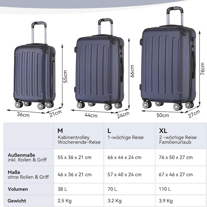 BEIBYE Hartschalen-Koffer Trolley Rollkoffer Reisekoffer Sicherheit Zahlenschloss Zwillingsrolle ABS