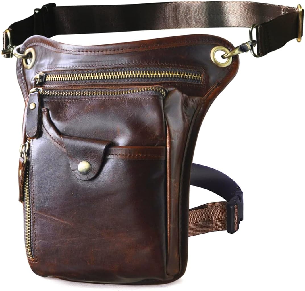 Le'aokuu Herren Echtes Leder Tasche Beinbeutel Beintasche Aussenbeintasche Beinbeuteltasche Reisen H