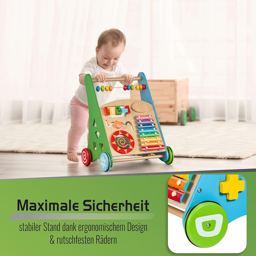 Balinco LAUFLERNWAGEN HOLZ, 3 in 1, Lernspielzeug + Musikspielzeug + Lauflernhilfe Baby ab 6