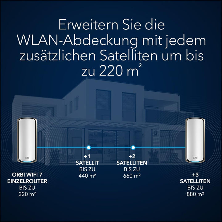 NETGEAR Orbi 970-Serie Quad-Band WiFi 7-Mesh-Zusatzsatellit (RBE970) - kompatibel mit Orbi RBE962S u