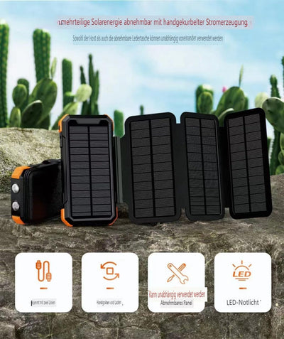 Solar Power Bank 20000MAh, Hand Cranked Power Eingebaute Kabel Drahtlose Aufladung Dual Scheinwerfer