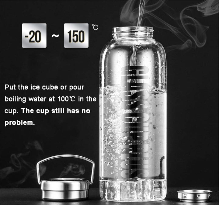 1.5 Liter Sport Borosilikat Trinkflasche Tragbare Glas Wasserflasche von kalten Heissgetränken mit E