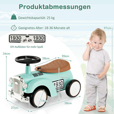 COSTWAY Rutschauto, Rutscherfahrzeug mit Stauraum & Kippschutz, Kinderfahrzeug mit Lenkrad & Sound,