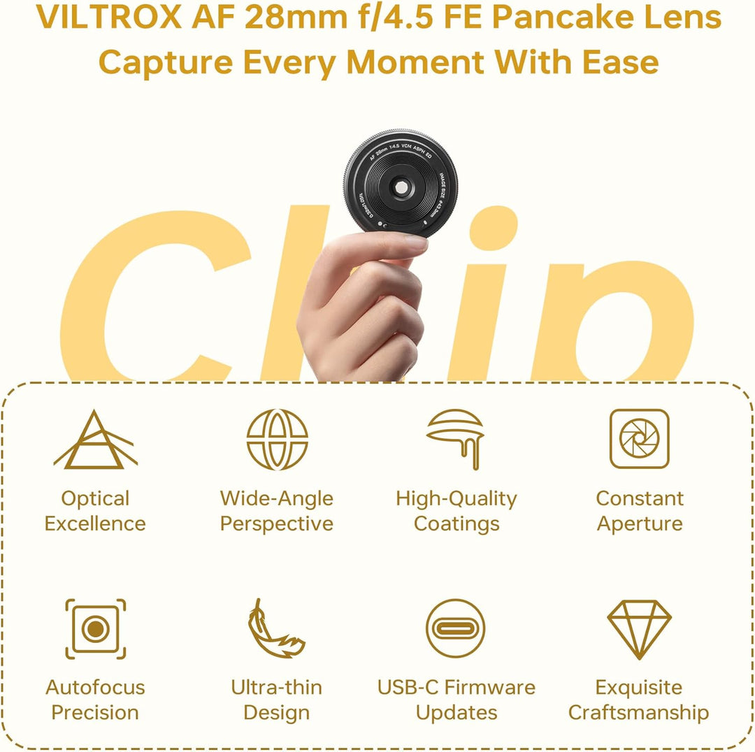 VILTROX 28mm f/4.5 F4.5 Pancake Objektiv für Sony E, Autofokus-Chips Vollformat-Weitwinkel Objektiv
