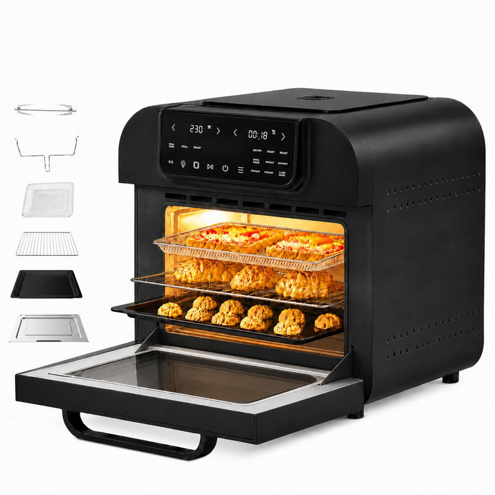 16L Heissluftfritteuse mit Rotisserie Grosse Kapazität Bis zu 230°C 12 smarte Kochfunktionen Air Fry