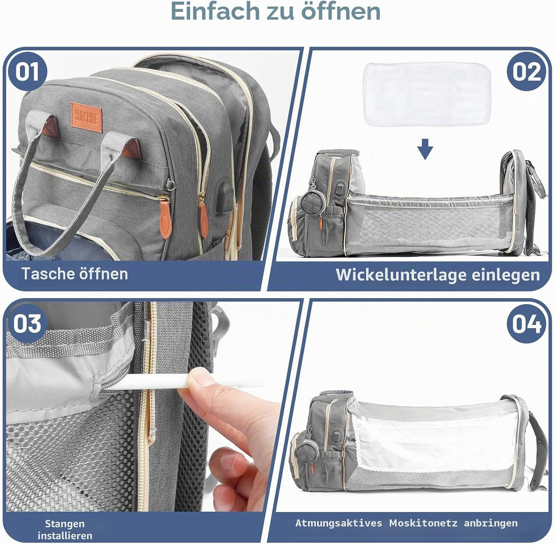 Wickeltasche Rucksack，Wickelrucksack Gross，Multifunktional Diaper Bag mit Mobiler Wickelauflage，Wass