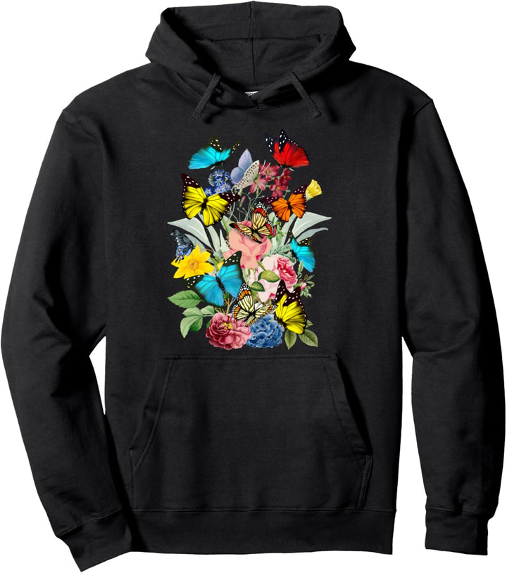 Cute Butterflies Vintage Floral Botanical Flower Garden Pullover Hoodie