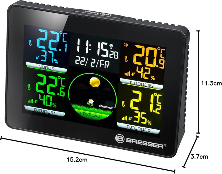 Bresser 7000023 Wetterstation Funk mit Aussensensor Thermo Hygro Quadro NLX mit 4 unterschiedlichen