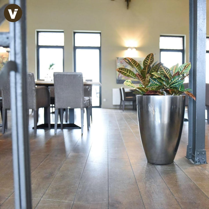 VIVANNO Pflanzkübel Pflanzgefäss Blumenkübel Fiberglas Silber Metallic OPALA (55x40), Silber Metalli