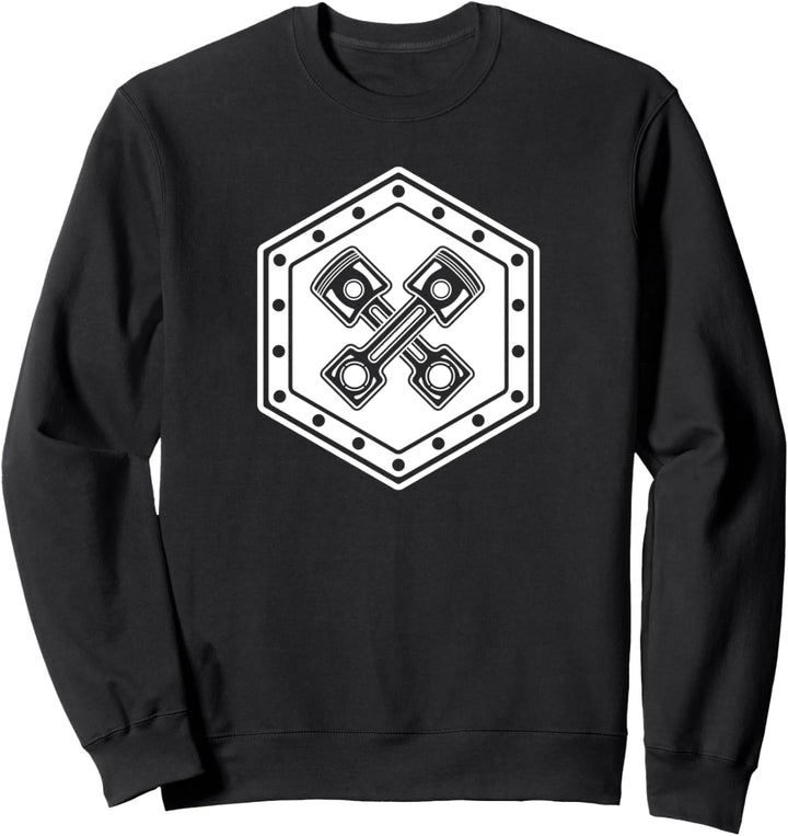 Mechaniker Zeichen - Sechseck mit Motor-Kolben Kreuz Sweatshirt