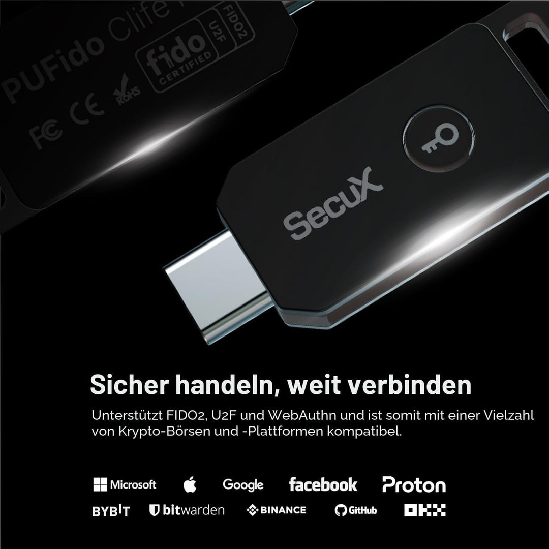 SecuX PUFido USB-C-Sicherheitsschlüssel mit PUF-Technologie, FIDO2/U2F-zertifiziert, Hardware-geroot