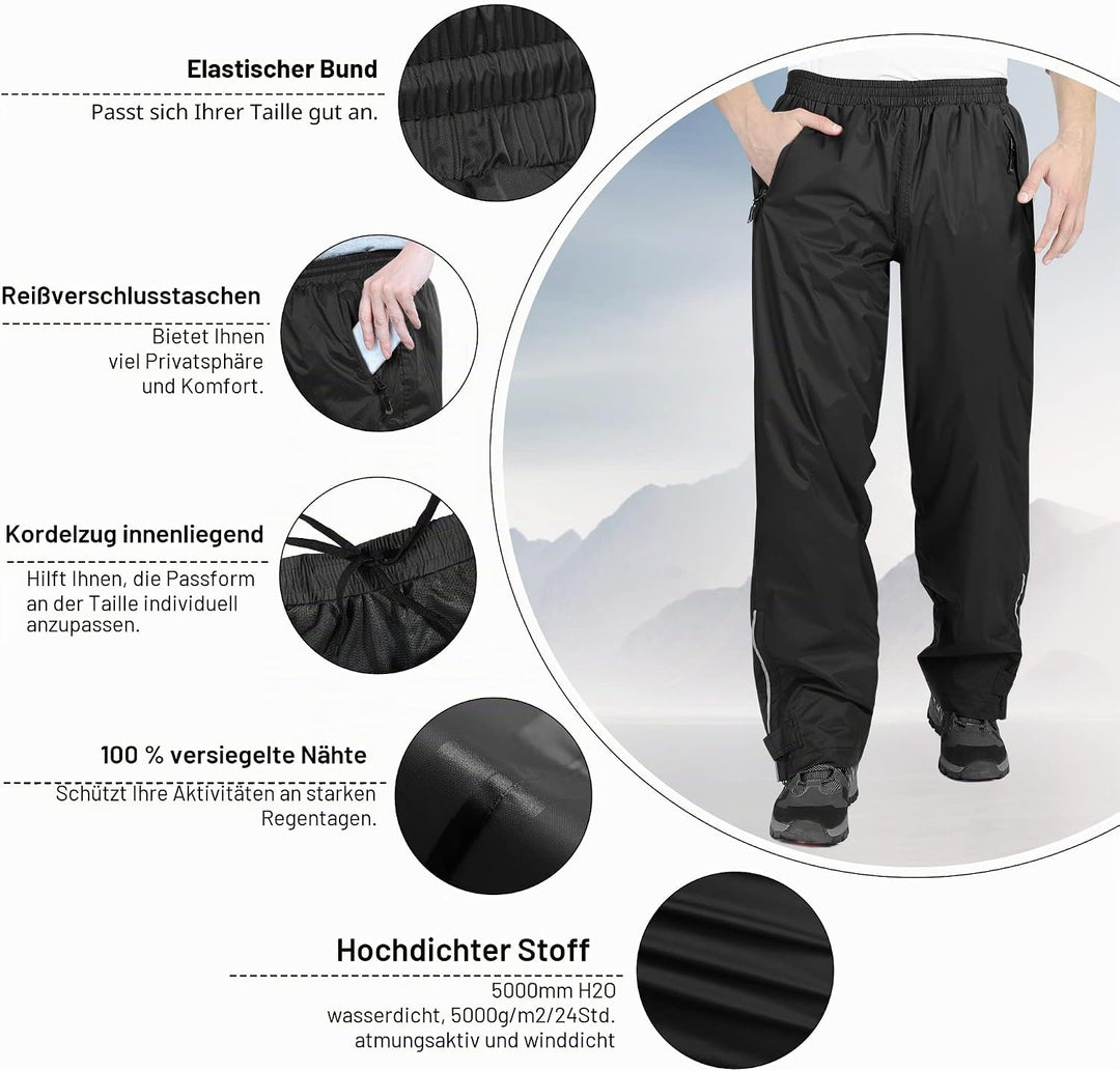 33,000ft wasserdichte Regenhose für Herren Leichte Regenhose Winddichte Outdoorhose zum Wandern Camp