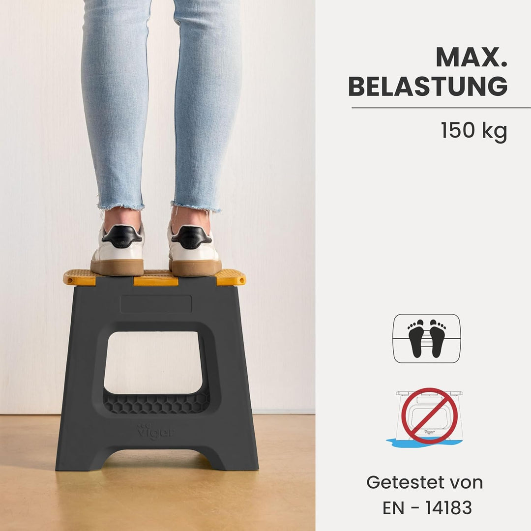 Vigar Kompakte Tritthocker Klappbar für Erwachsene, 27 cm, Klapphocker Faltbar 150 kg rutschfest, Le