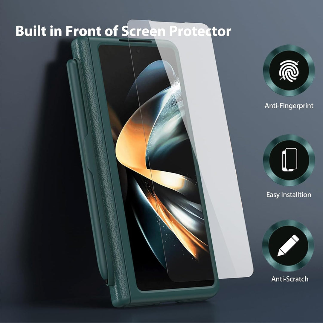 Miimall Lederhülle Kompatibel mit Samsung Galaxy Z Fold 5 Hülle mit S Pen + Stifthalter, Stossfest P