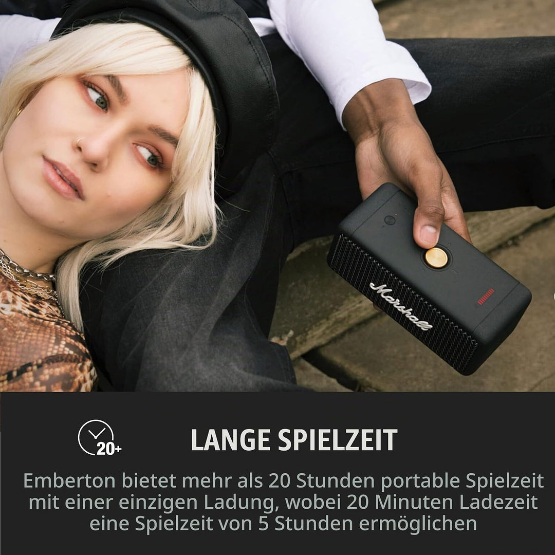 Marshall Emberton Bluetooth Tragbarer Lautsprecher, Kabelloser, Wasserabweisend - Schwarz Schwarz Tr