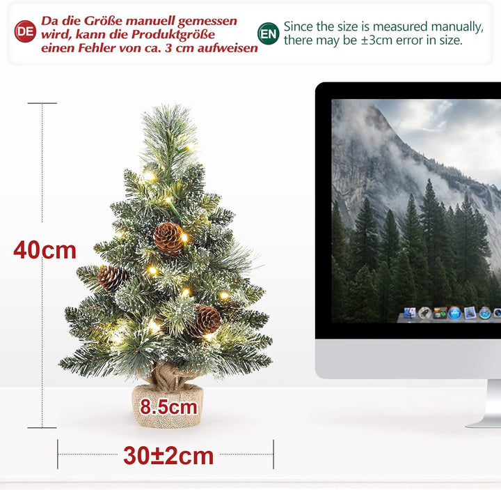Yorbay Mini Weihnachtsbaum mit Beleuchtung LED und weissem Schnee, 40cm Tannenbaum mit Stern-Baumspi