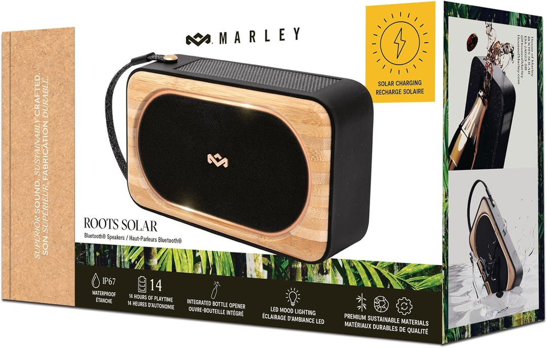 Marley House of Roots Solar Bluetooth Lautsprecher – Kleine tragbare Solar Lautsprecher Bluetooth Bo
