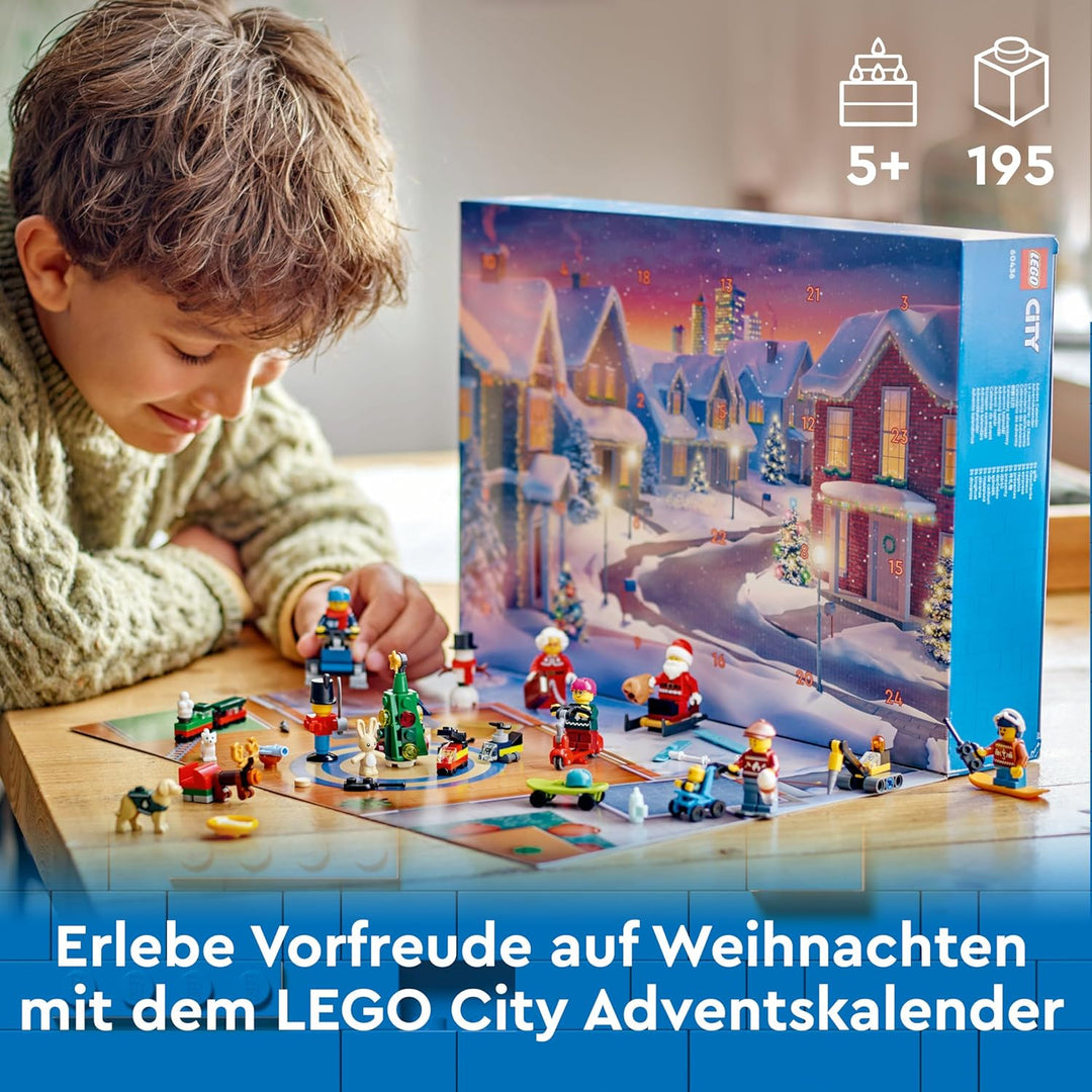 LEGO City Adventskalender 2024, Adventsgeschenk für Kinder ab 5 Jahren, 24 Überraschungen, Minifigur