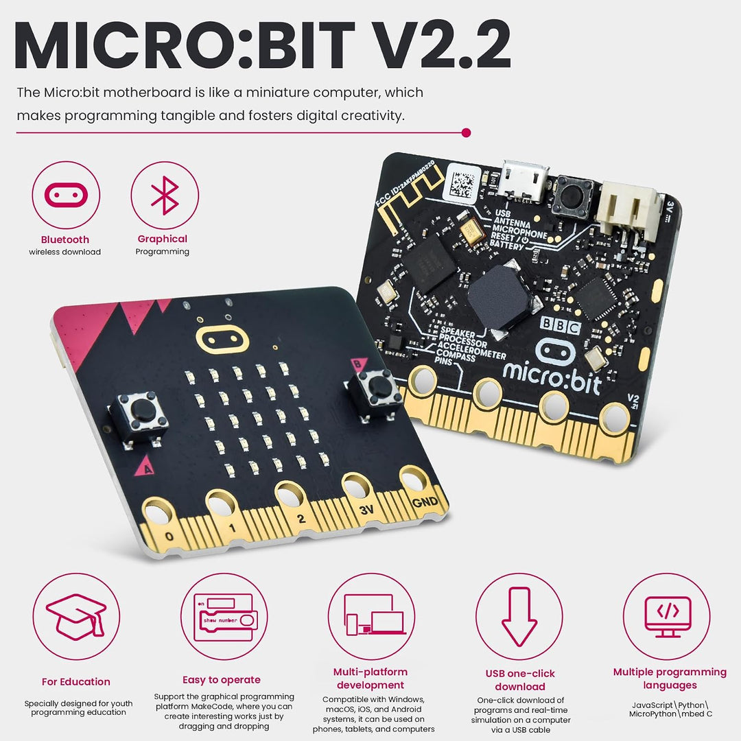 KEYESTUDIO BBC Micro:Bit Go (Microbit V2 im Lieferumfang enthalten) Starter Kit, Programmierung, päd