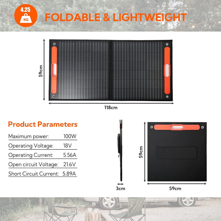 ENFRIFAM 100W Solarpanel faltbares 18V Monokristallines Solarladegerät mit USB DC Ausgängen,Tragbare