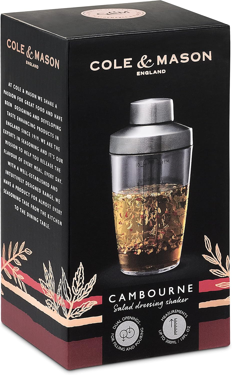 Cole &amp; Mason Cambourne Dressingshaker mit Rezepten, 300ml, Acrylhälter mit Skalierung Für Salatdress