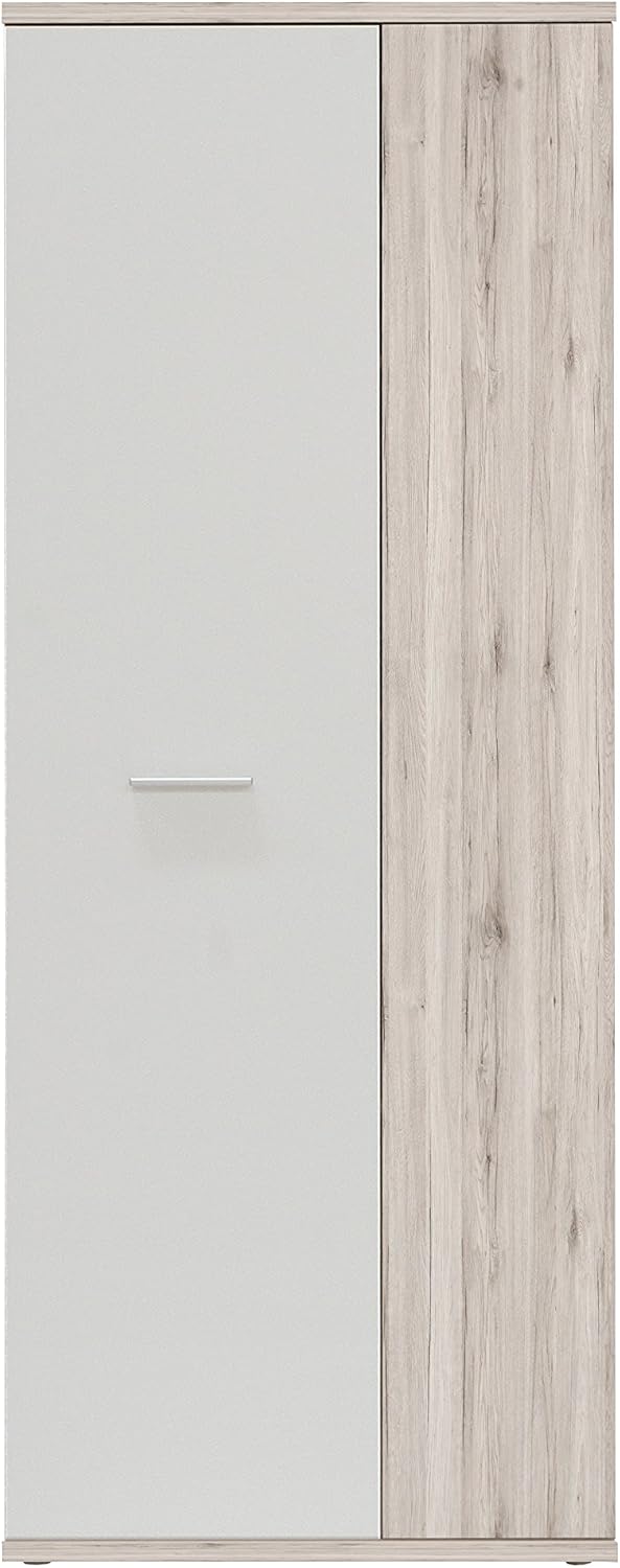 Forte Skive Kommode mit 2 Türen und 4 Schubkästen, Holzwerkstoff, Sandeiche/Weiss, 124.9 x 41.3 x 95