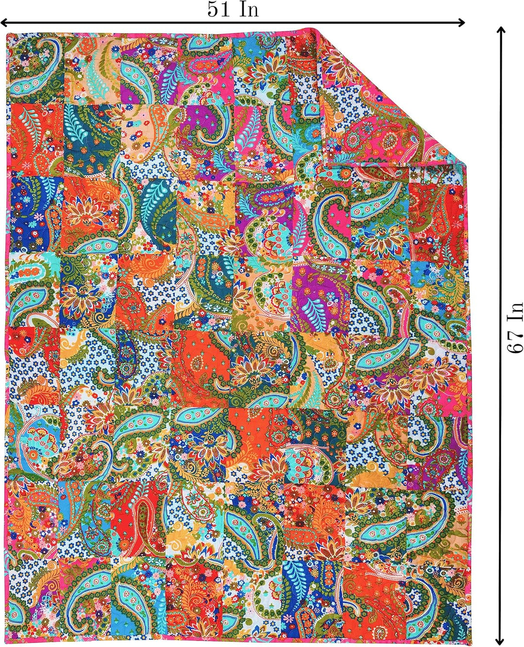 Mehrfarbige Patchwork-Steppdecke, Vintage-Stil, indische Wende-Steppdecke, superweich und warm, Wohn
