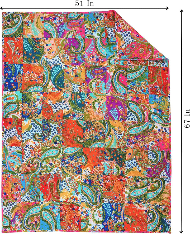 Mehrfarbige Patchwork-Steppdecke, Vintage-Stil, indische Wende-Steppdecke, superweich und warm, Wohn
