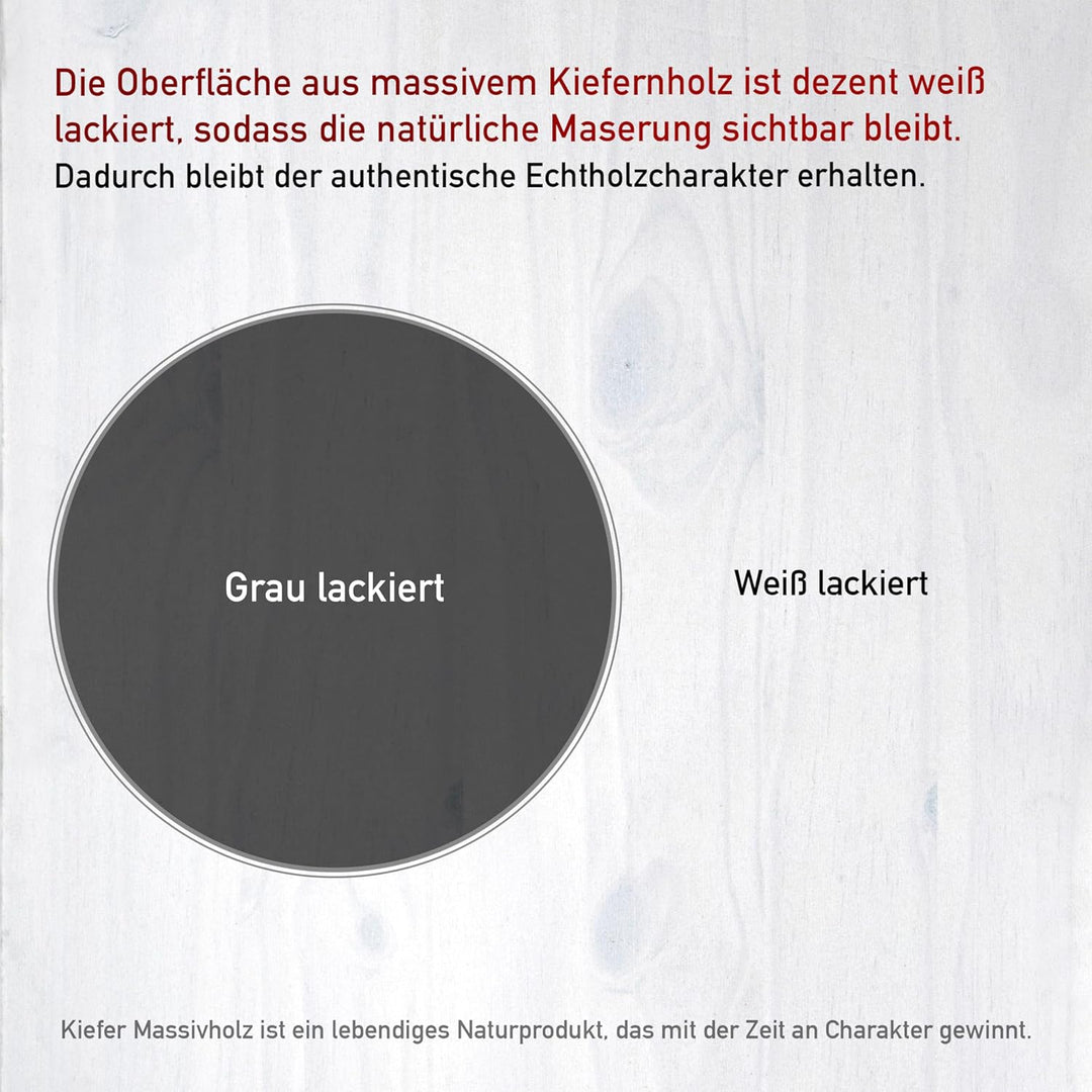 Inter Link Rollcontainer mit 6 Schubladen – Bürocontainer auf Rollen – Massivholz Kiefer Grau lackie