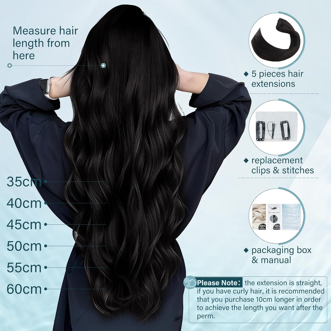 Elailite Clip in Extensions Echthaar, 5 Pcs Remy Haarverlängerung mit 12 Clips, 45cm-70g Glattes Haa