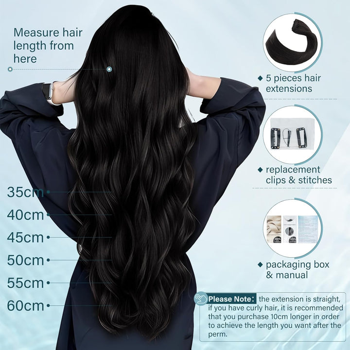 Elailite Clip in Extensions Echthaar, 5 Pcs Remy Haarverlängerung mit 12 Clips, 45cm-70g Glattes Haa