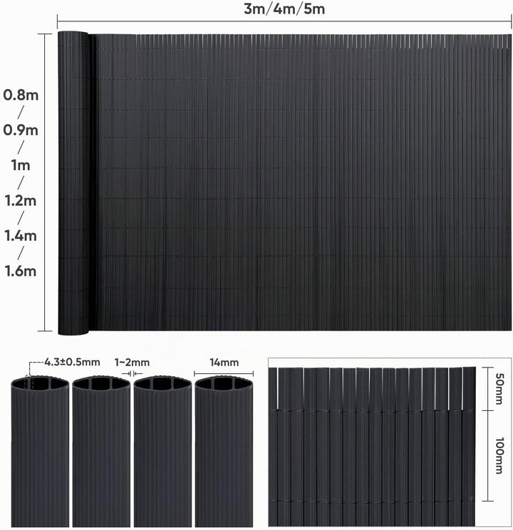 Sekey PVC Sichtschutzmatte 80x400cm Doppelte Verstärkung Innen, Balkon Sichtschutz mit Kabelbindern,