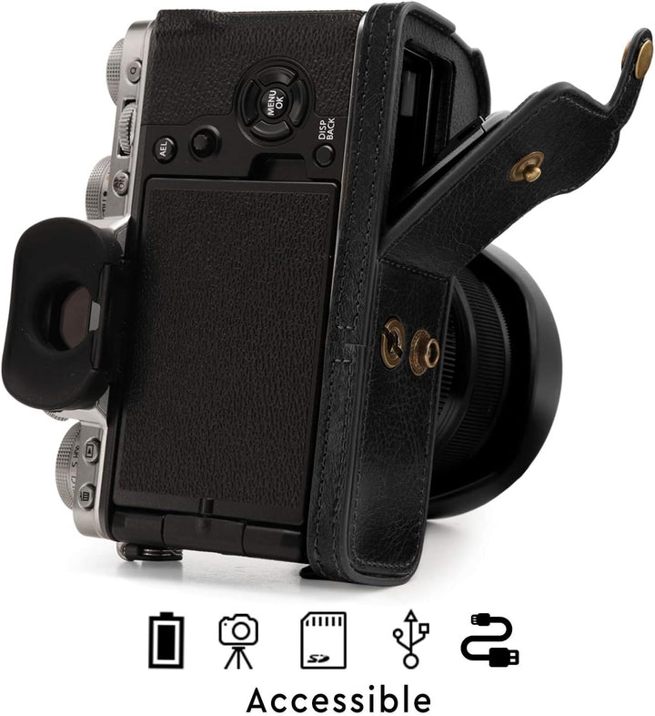 MegaGear MG1921 Ever Ready Kameratasche aus Echtleder, kompatibel mit Fujifilm X-T4 (XF16-80 mm), Sc