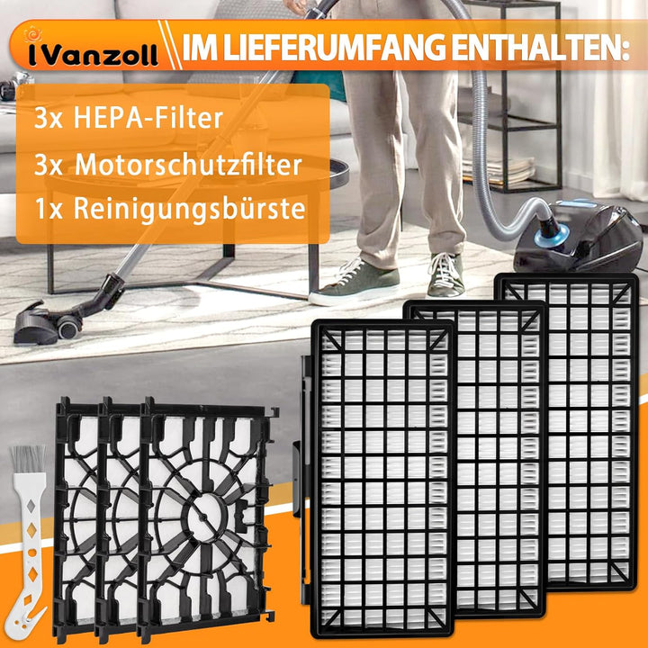 3 HEPA Filter+3 Motorschutzfilter Für Siemens Staubsauger Q5.0 extreme silencePower VSQ5X1230, Ersat