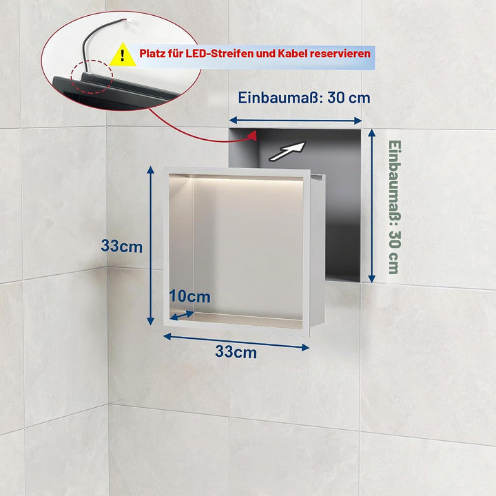 Wandnische Dusche Edelstahl mit LED-Licht, Eingebettete Duschnische Einzelregal Lagerung für Badezim