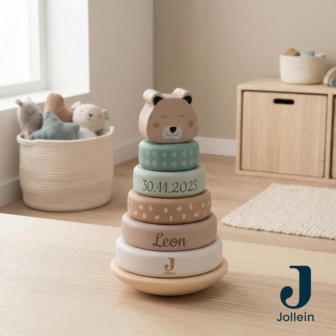Stapelturm personalisiert mit Name & Datum – Jollein FSC Holz Baby Stapelspielzeug ab 12 Monate – Ge