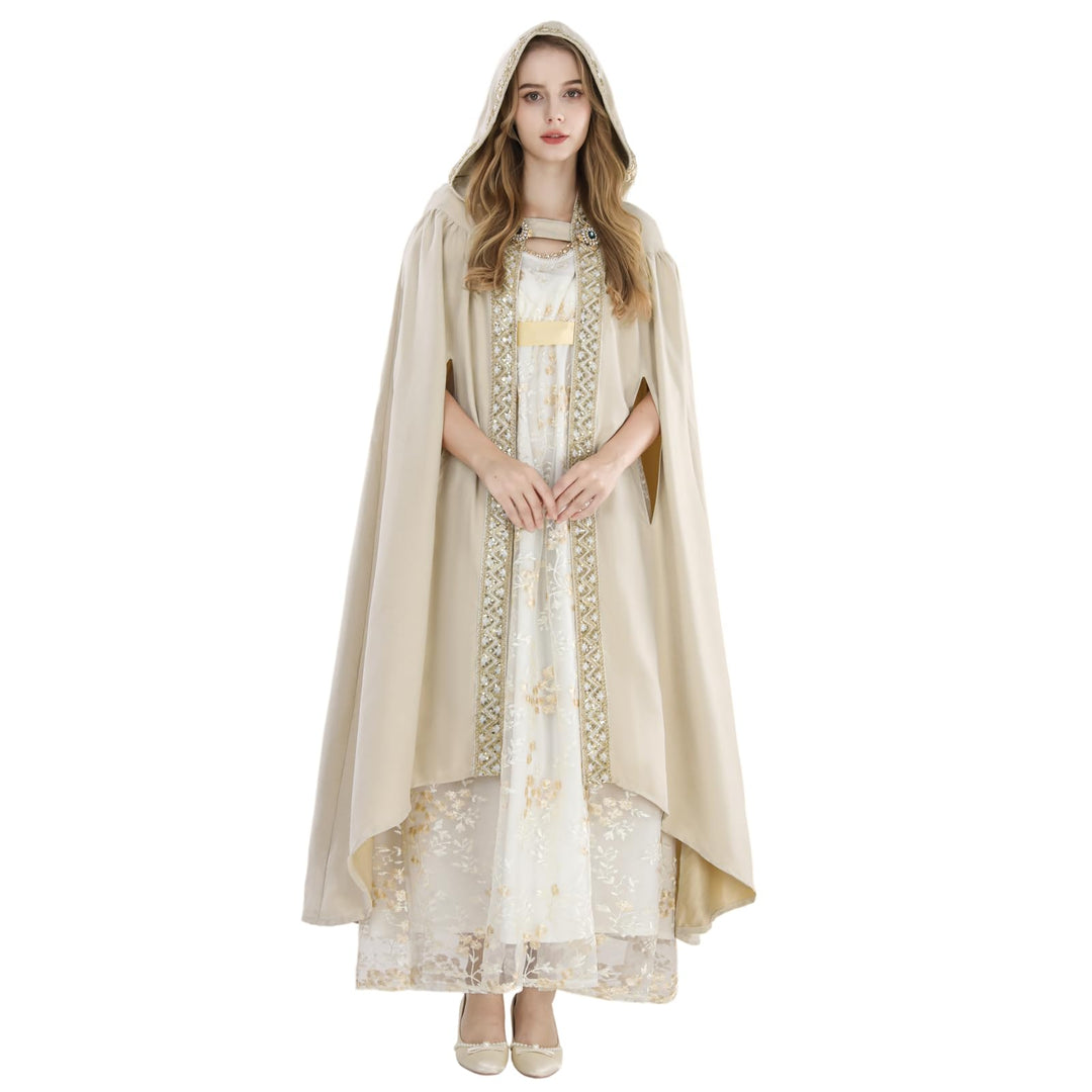 Fiamll Mittelalter Umhang Damen Kapuze Mantel mit Manschette Einfarbige Trenchcoat Renaissance Vampi