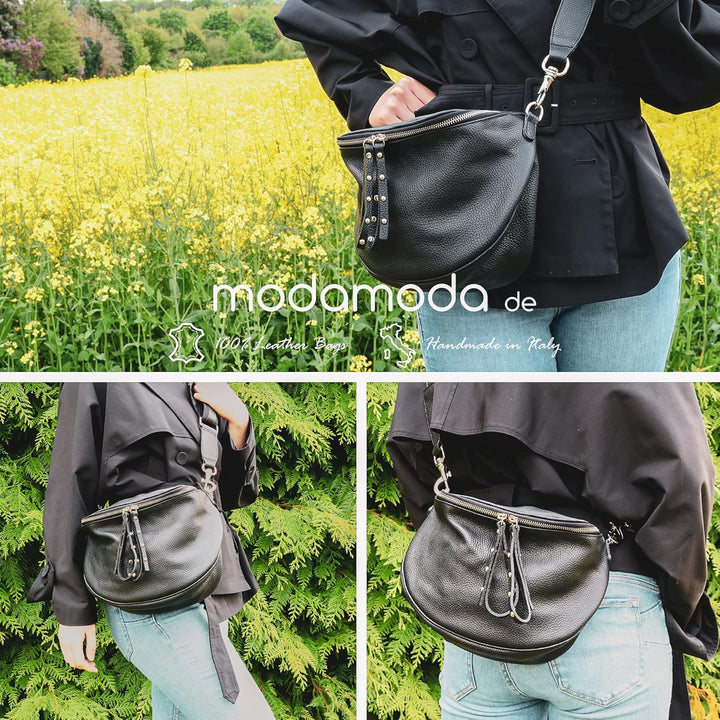 modamoda de - T236 - Umhängetasche Klein Small aus ital. Leder Dunkelblau, Dunkelblau