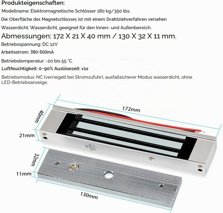 YAVIS RFID Zugangskontrolle System Kit Set Touchscreen Codeschloss Türöffner + 180kg / 350lbs Elektr