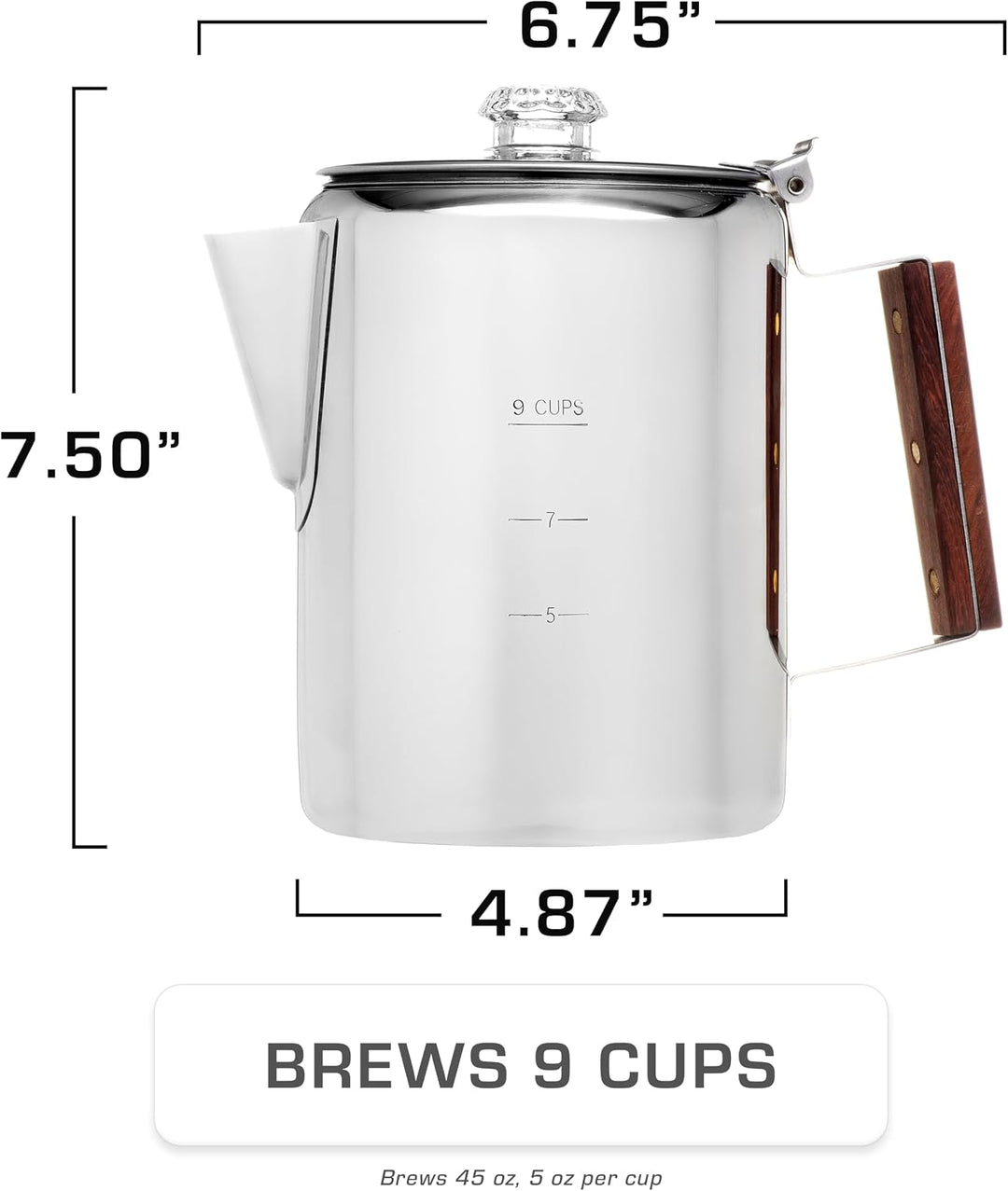 Coletti Bozeman Perkolator-Kaffeekanne – KEIN Aluminium, KEIN Plastik [9 Tassen] 9 CUP, 9 CUP