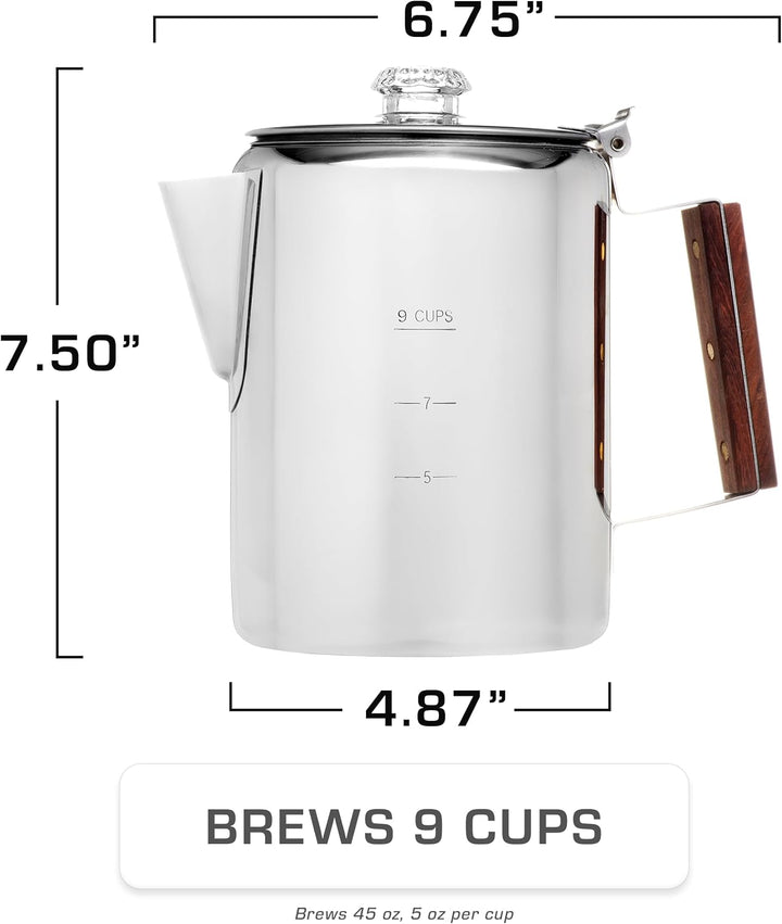 Coletti Bozeman Perkolator-Kaffeekanne – KEIN Aluminium, KEIN Plastik [9 Tassen] 9 CUP, 9 CUP