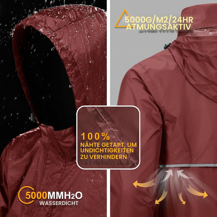 Outdoor Ventures Herren Regenjacke Wasserdichter Pullover mit Kapuze Packbare Reflektierende Jacke L