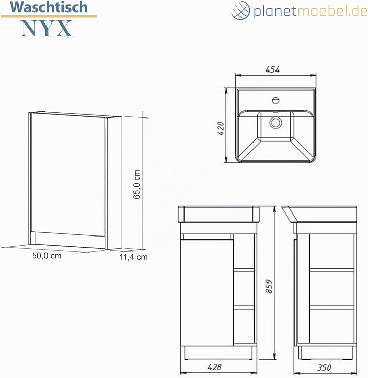 Planetmöbel Nyx Badmöbel Set 2-teilig Waschtisch mit Unterschrank 45 x 85,9 x 42 cm Wotan Eiche/Anth