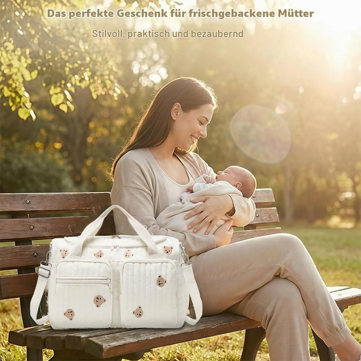 Aucuu Wickeltasche, Babytasche Mama Tasche, Kliniktasche Geburt Stickerei, Gross Mommy Bag, Henkelta
