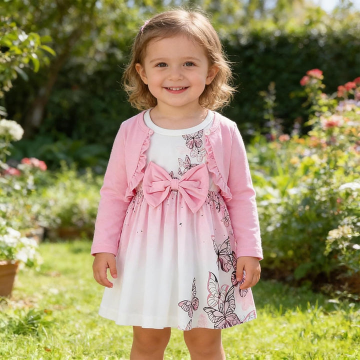 Kunyeah Baby Mädchen Kleid und Strickjacke Set Kleinkind Ruffle Shrug Mantel Schmetterling Print Roc