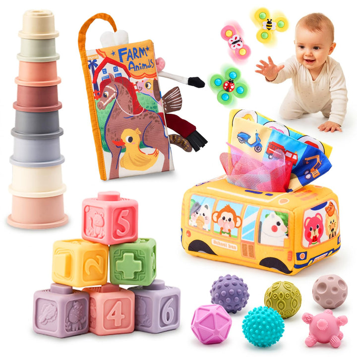 JoyCat Babyspielzeug ab 6 Monate, Montessori Spielzeug Baby Spielzeug mit Stapelbechern, Bausteinen,