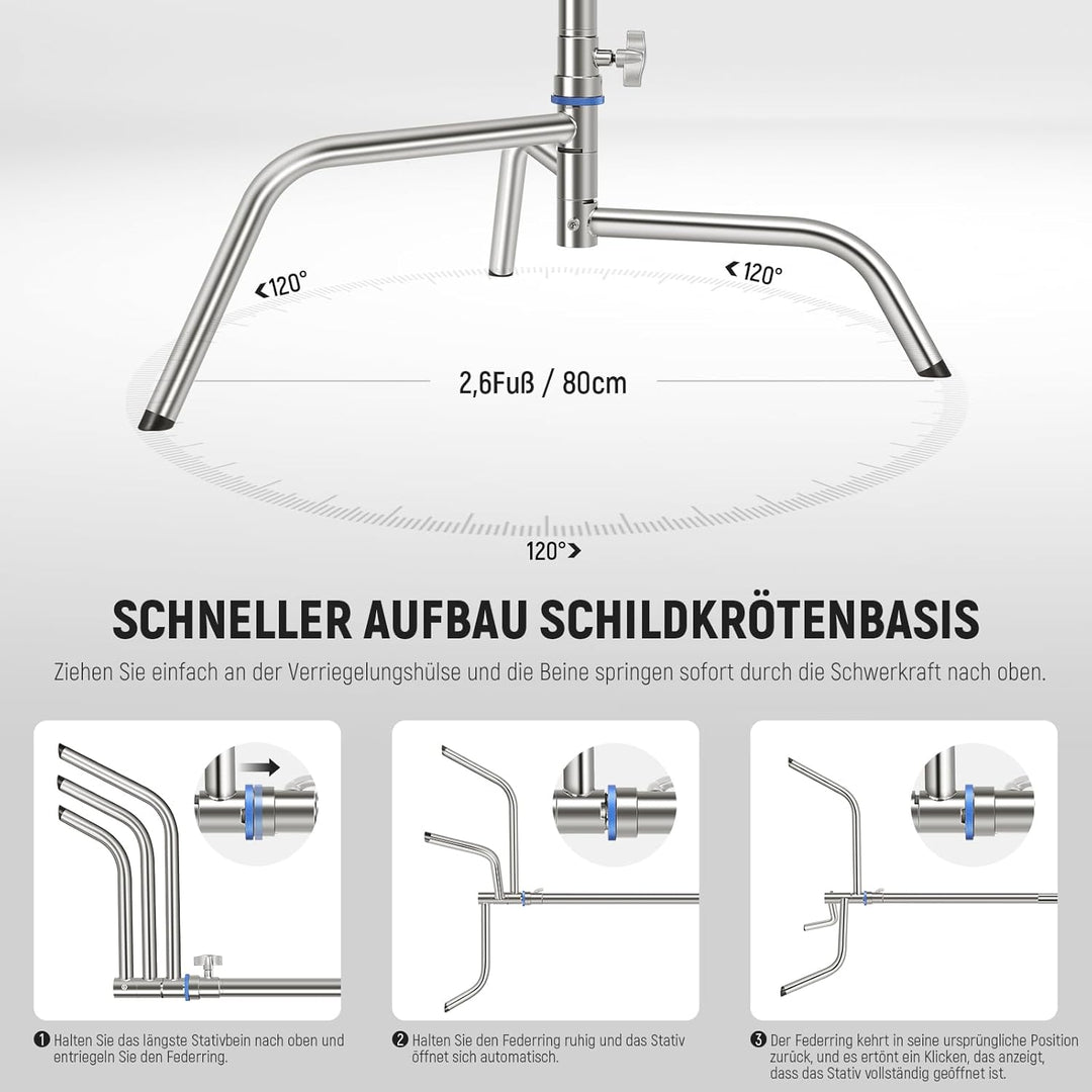 Neewer SC320Q SC320Q C-Ständer aus Edelstahl, strapazierfähig, mit Galgenarm, schnelle Einrichtung,