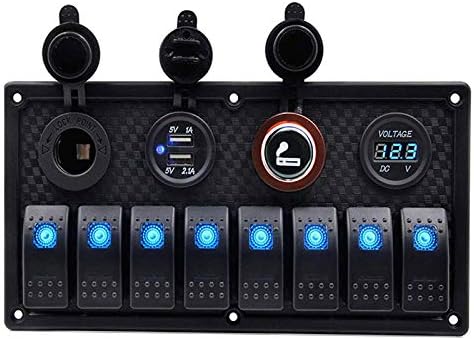 Riloer 8 Gang Rocker Switch On Off Panel Switch Überlastgeschützter USB-Voltmeter für Bootsauto